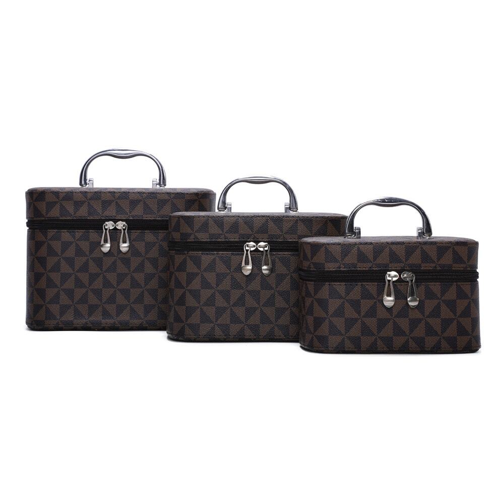 Monogram Printed 3-in-1 Cosmetic Case Brown NWT Silver Tone Zip